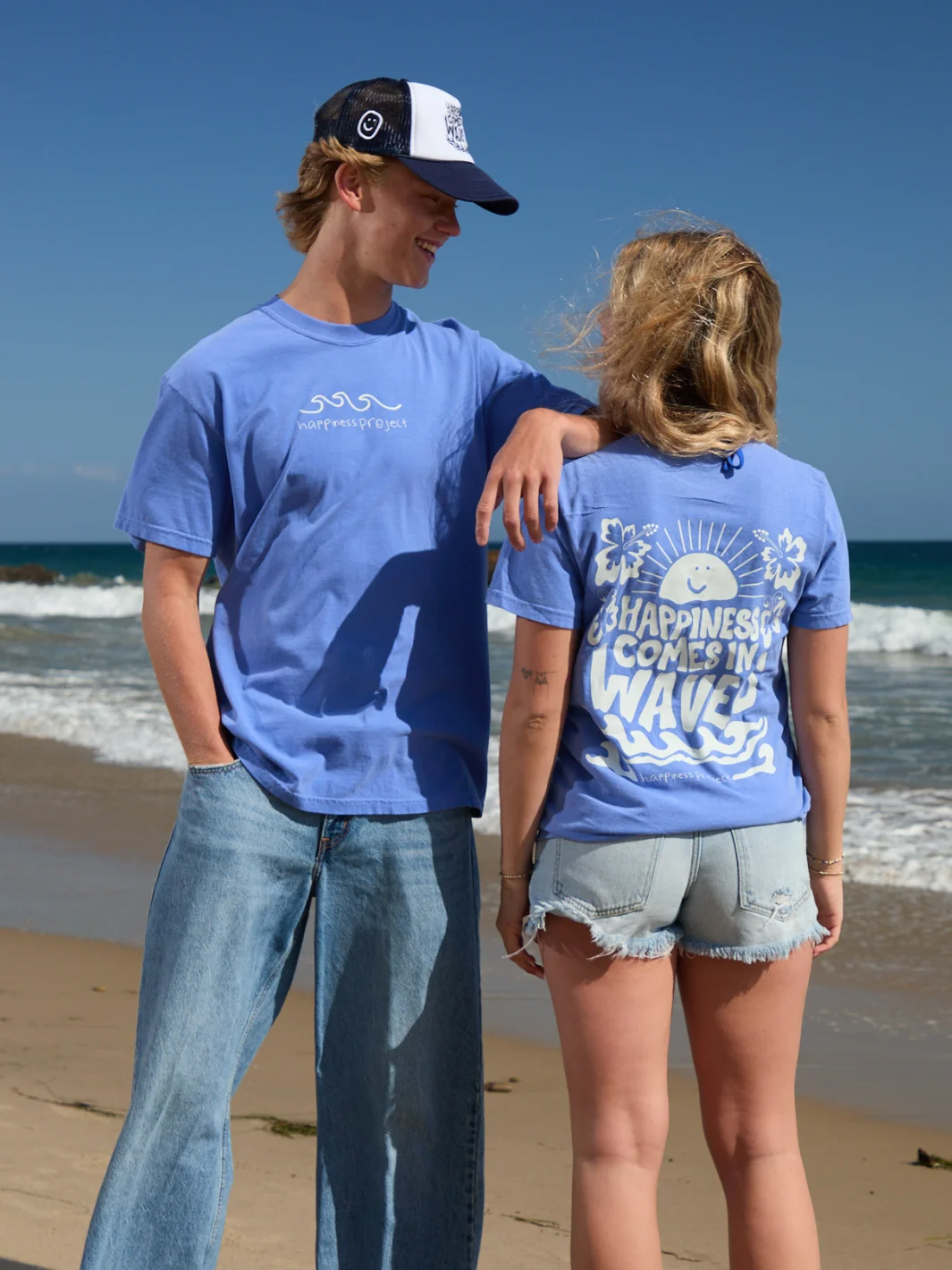 Happiness Comes in Waves T-Shirt - Ocean Blue - Image 3